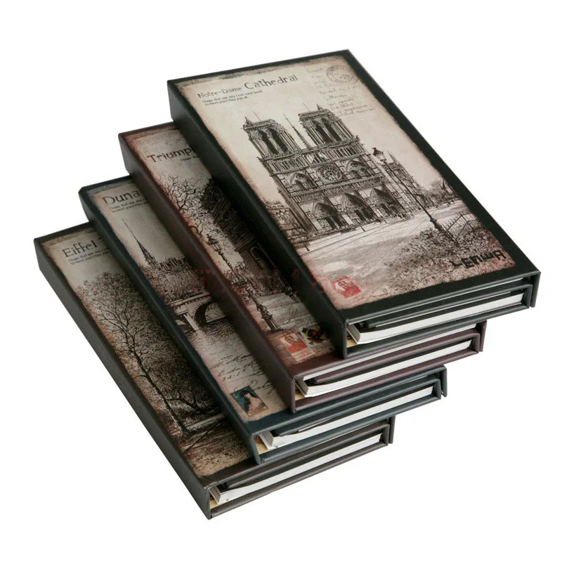 Creative Vintage Three Fold Notebook Classic Student Mini Eiffel Tower Portable Notepad Diary Planner Memo Pad(Style Random)