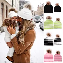 Puseky/2 шт., зимняя женская шапка с помпонами, шапка для девочек+ детская шапка, вязаные шапки, шапка, толстая женская шапка