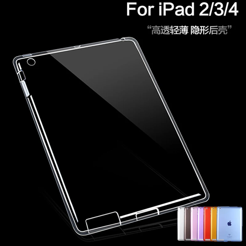 

For ipad 4 Ipad 3 Ipad 2 Case Soft TPU Back Bottom Cover Shockproof Clear Protective Case for iPad 2/3/4+Film+Stylus