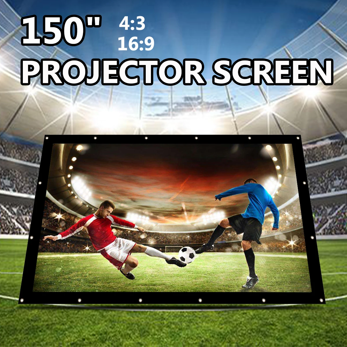 

150 Inch Foldable Projection Screen Portable Front & Rear Polyester Projector Screen 4:3 Outdoor Travel Home Theater Wall Mount