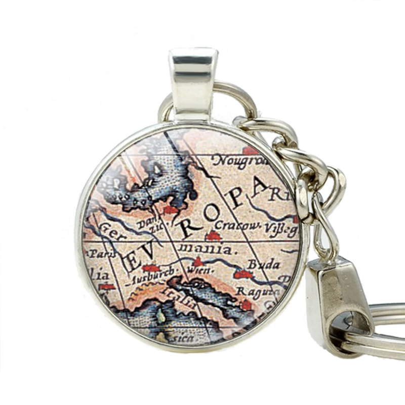 Handmade Europe Map Pendant Keychain Europe Keychains Jewelry Keepsake