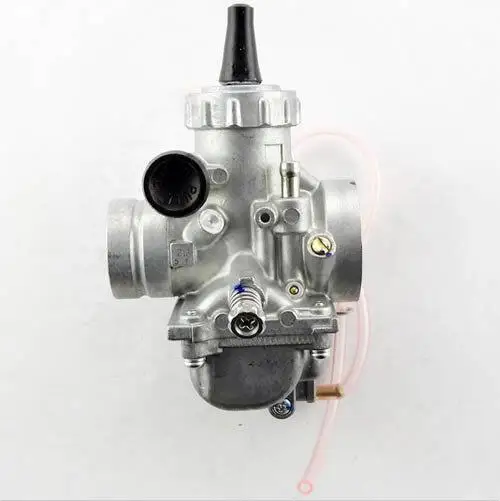 

Mikuni VM24 Roundslide Carburetor. Measures 28mm at intake manifold. Uses 40mm rubber boot intake.