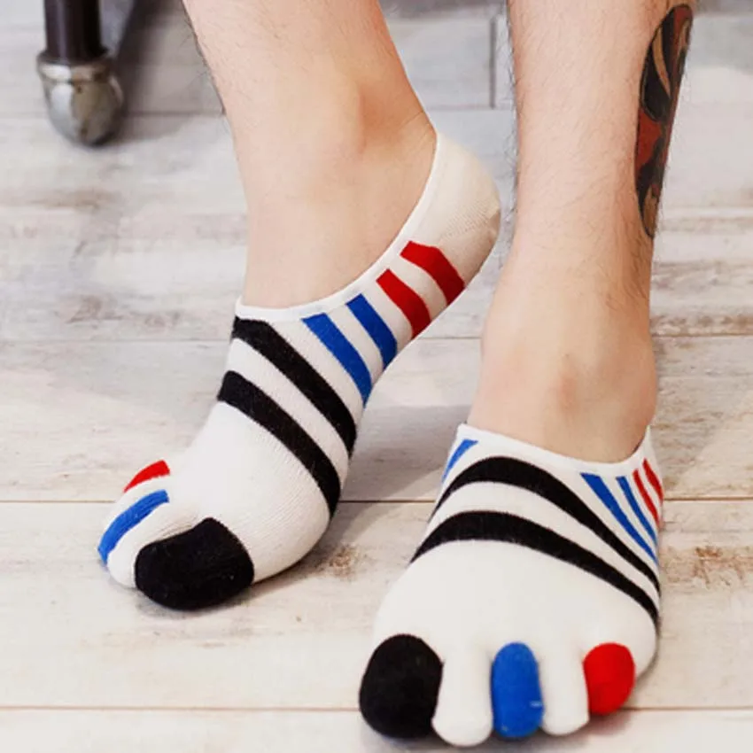 

21Colors Men's socks anti-thin hidden full cotton 5 toe socks Five fingers boat sock a pair for mens
