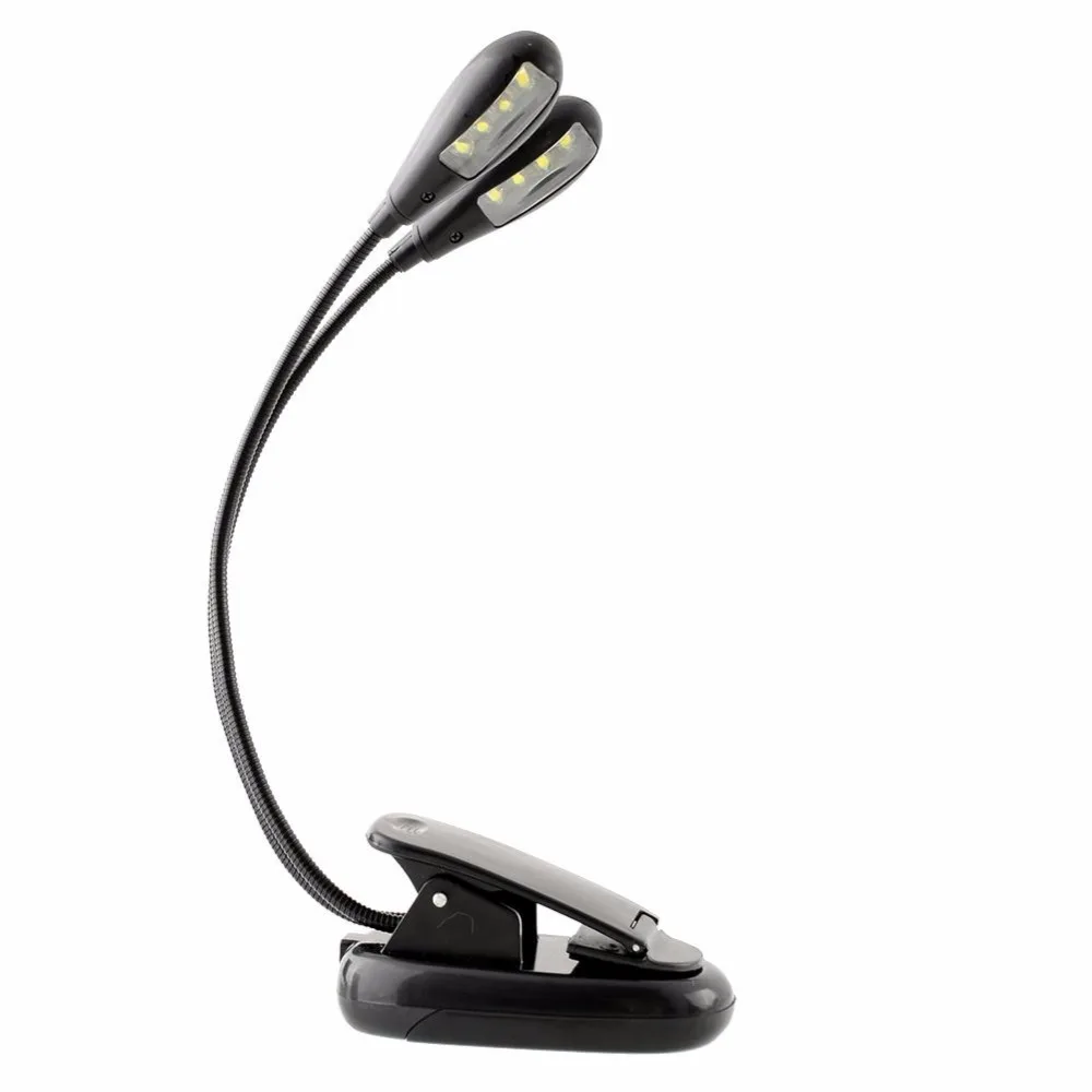 

Hot Flexible 8 LED 2 Arm Travel Music Reading Lamp On Bed Study Laptop Light Clip-On Portable Black