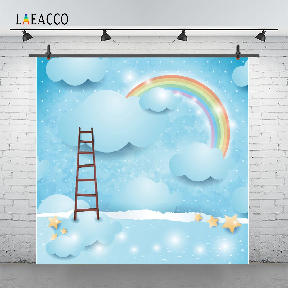Laeacco Радуга день рождения лестница блестящая Звезда облако ребенок мультфильм портрет фотографический фон, фото-декорации Фотостудия