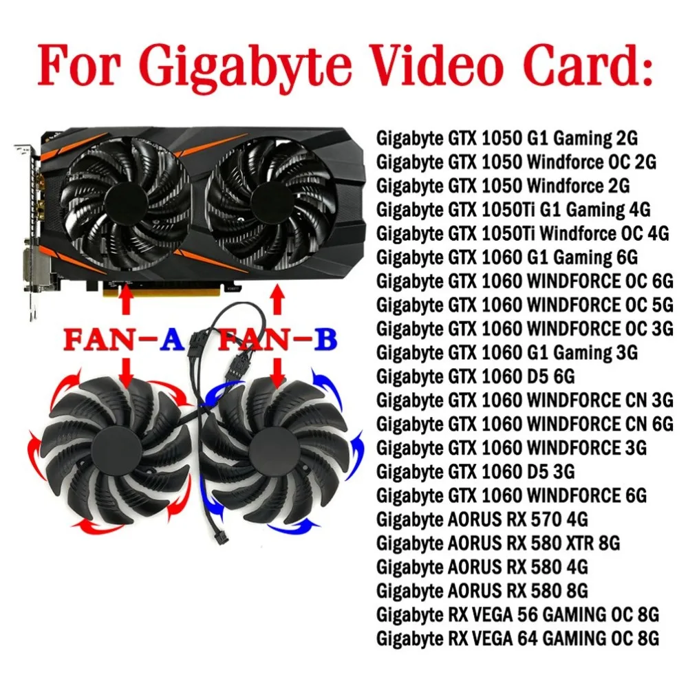 New T129215SU 0.50A 4Pin Cooling Fan For Gigabyte GeForce GTX 1050 1060 1070Ti RX 570 580 RX 480 Video Card Cooler Fans