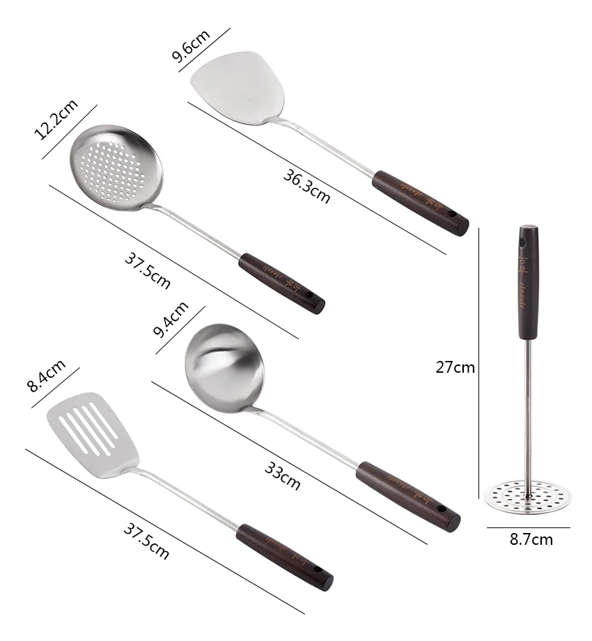 TUUTH 1Pcs Stainless Steel Cooking Tools Wooden Handle Spatula Colander Spoon Potato Presser Dinnerware Tableware Kitchen Tools B16