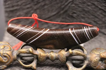 

Treasure Magic LKbrother Rare Tibetan Natural Line Medicine Buddha Totem Horn-shape BIG dzi Bead 82mm
