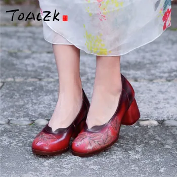 

Hand-made genuine leather women's shoes art folk style with individual single shoes hand-painted flowers comfortable women shoes