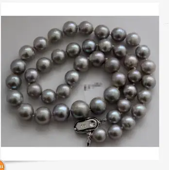 

stunning 12-13mmsouth sea round grey pearl necklace 18inch 925s