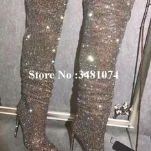 Женские высокие сапоги до колена; сапоги до колена с острым носком, украшенные стразами, с острым носком и тонким каблуком; сапоги со стразами и шипами