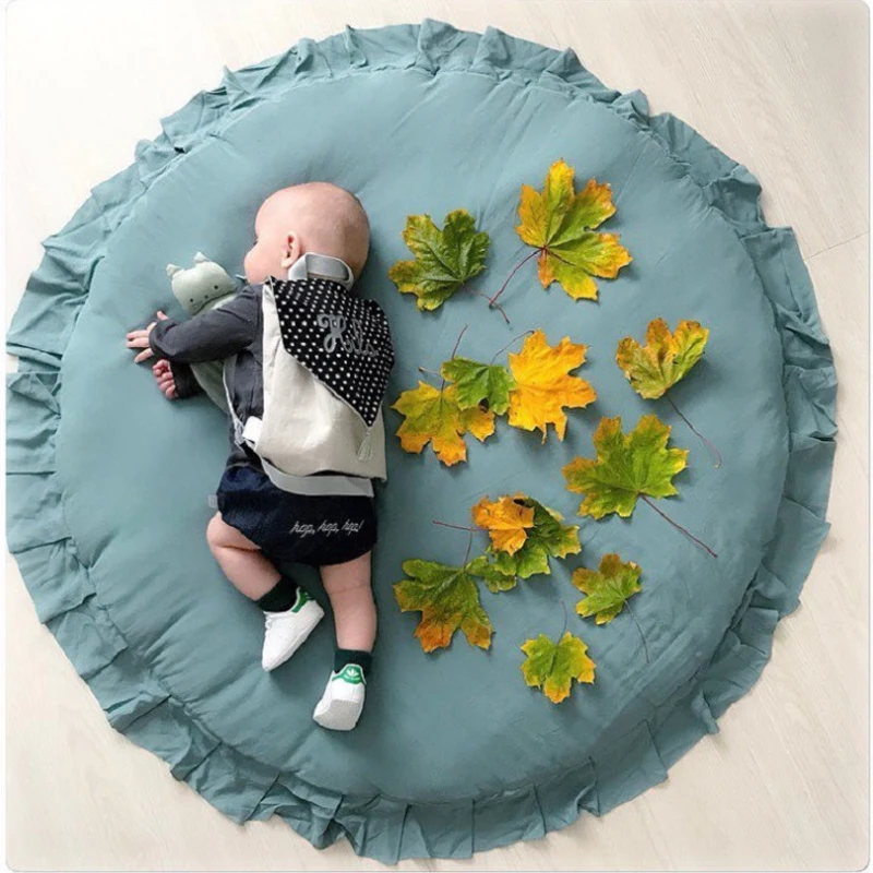 Круглый гофрированный игровой коврик для детских Ползунки для новорожденных коврики для матраса для детской спальни Tapete Подушка 100 см