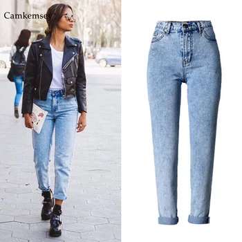 

CamKemsey Autumn Winter Women Jeans 2018 Vintage High Waist Mom Jeans Woman Boyfriend Straight Denim Pants Female