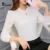 ผู้หญิงฤดูใบไม้ร่วงฤดูใบไม้ร่วงเสื้อแขนยาวเสื้อสบายๆเสื้อชีฟอง Office Lady ทำงานสีทึบสีขาวเสื้อ Plus ขนาด
