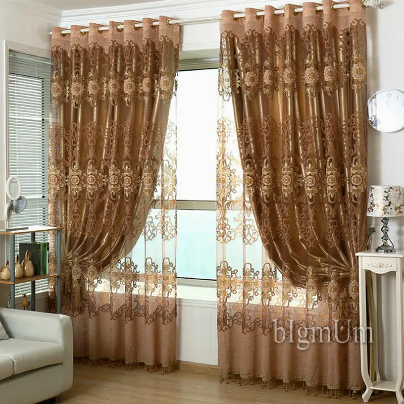 Buy Ready made Window Curtains Red/Golden Luxury