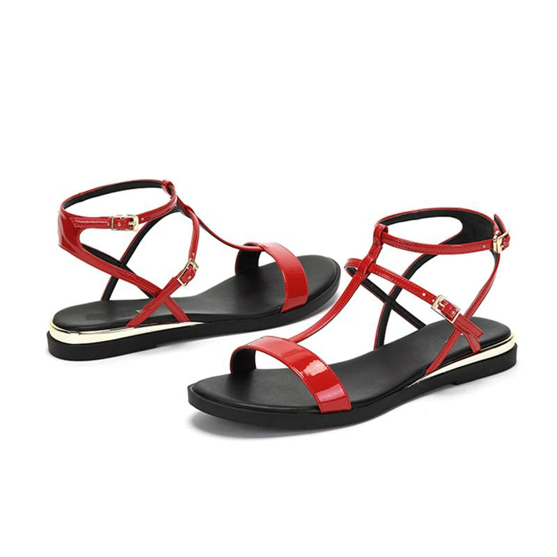 

Summer T-shaped Cross-stiffened Anti-skid Lacquered Roman Flat-soled Women's Sandals Scarpe Donna Dames Schoenen Bayan Ayakkabi