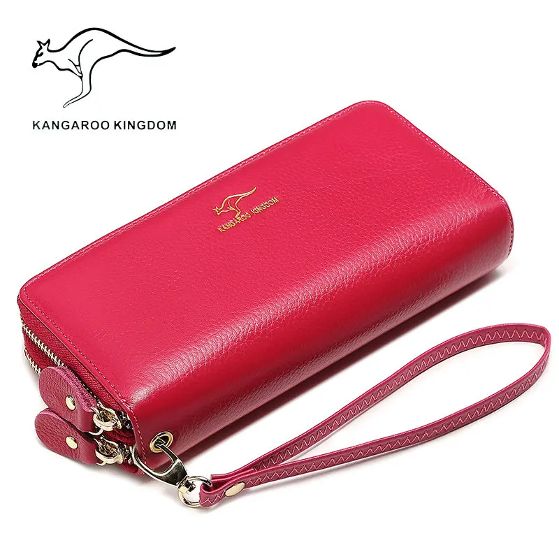 

KANGAROO KINGDOM luxury women wallets genuine leather long double zipper lady clutch purse famous brand wallet