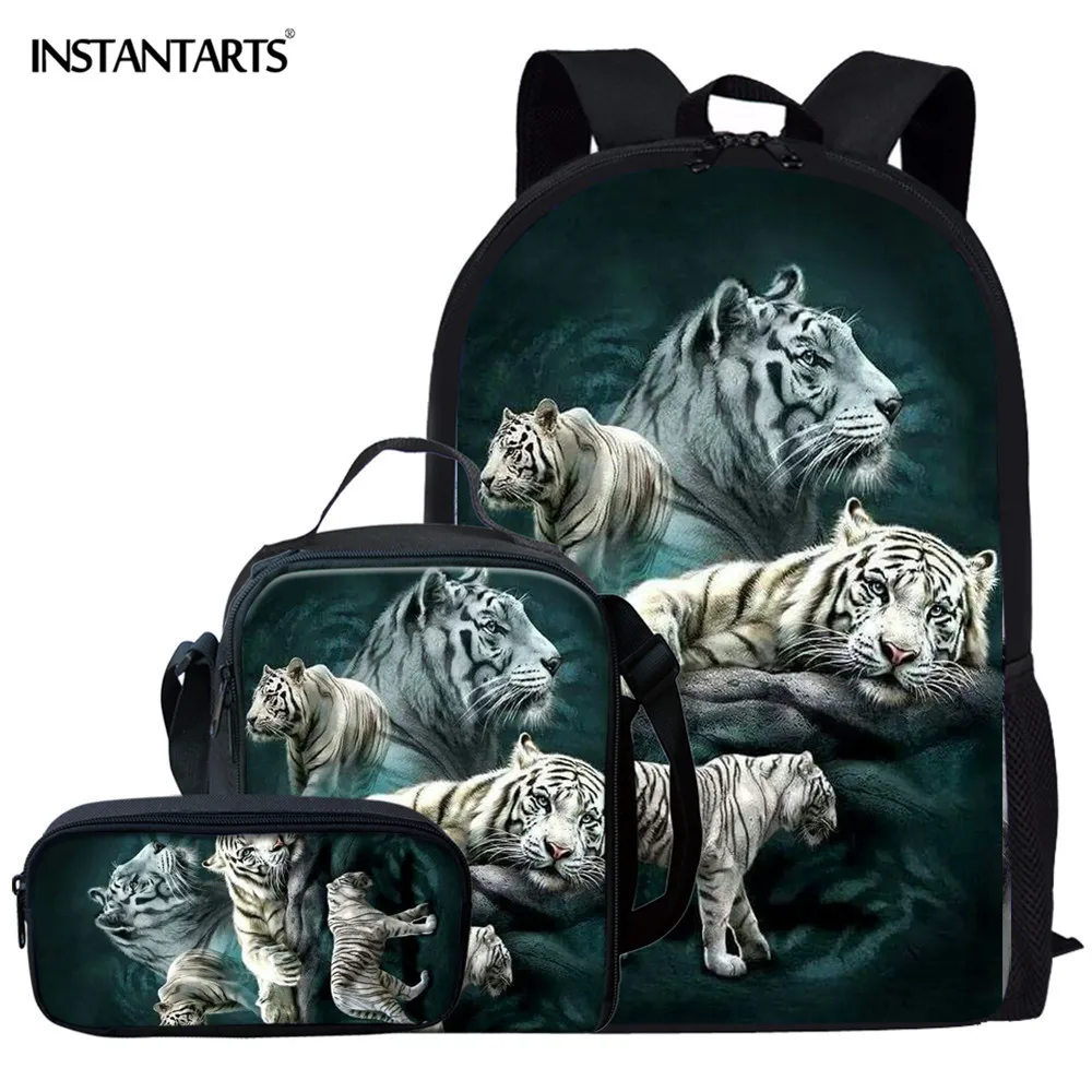 

INSTANTARTS 3D Wolf Tiger Children Backpack Schoolbag for Teenager Girl Boy Men Women Large Mochila Escolars Laptop Backpacks