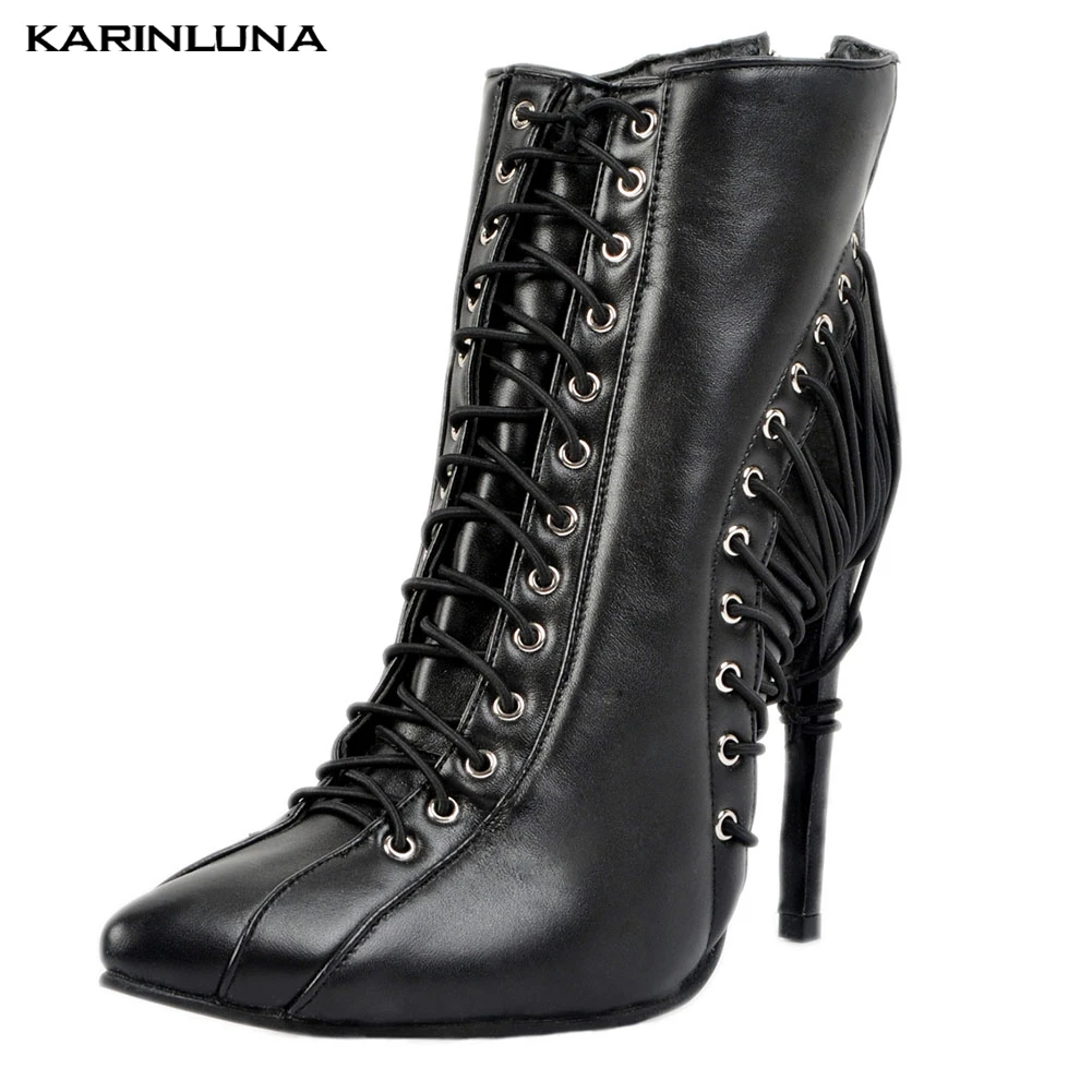 

KarinLuna 2019 Big Size 35-47 High Heels Women Shoes Woman Ankle Boots Cross-trap Boots Shoes Woman