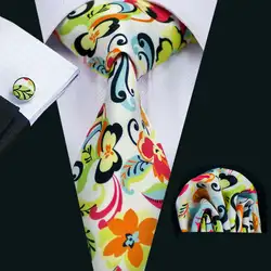 LS-1266 Новое поступление шелк красочные Для мужчин печати галстук Высококачественная брендовая одежда Дизайн Галстук Ханки Запонки Наборы