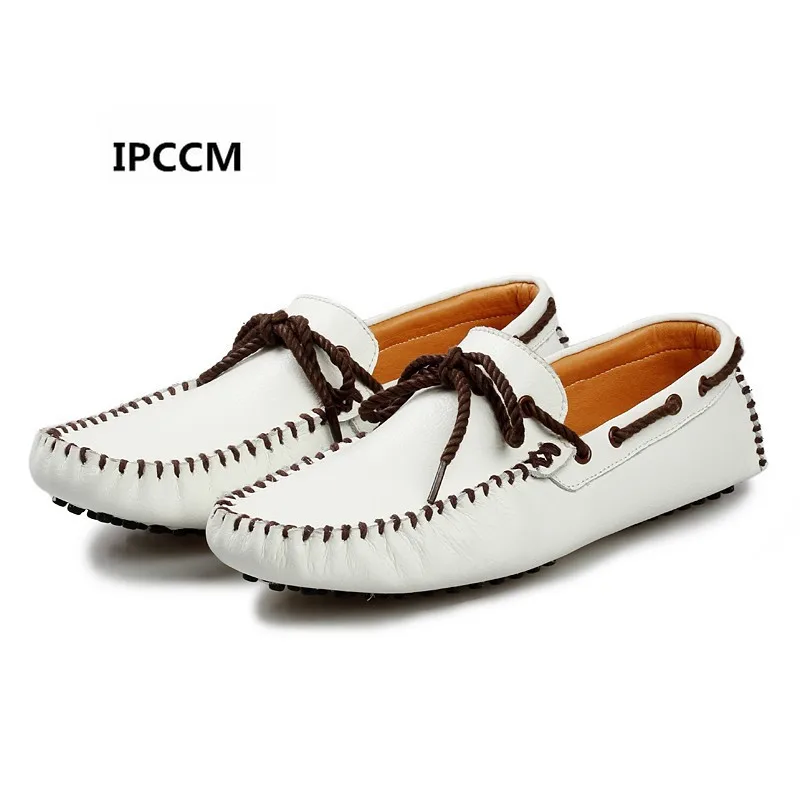 

IPCCM 2018 Pure Manual Simple Lacing Fashion Style High Quality Genuine Leather Men Flats Gommino Driving Shoes