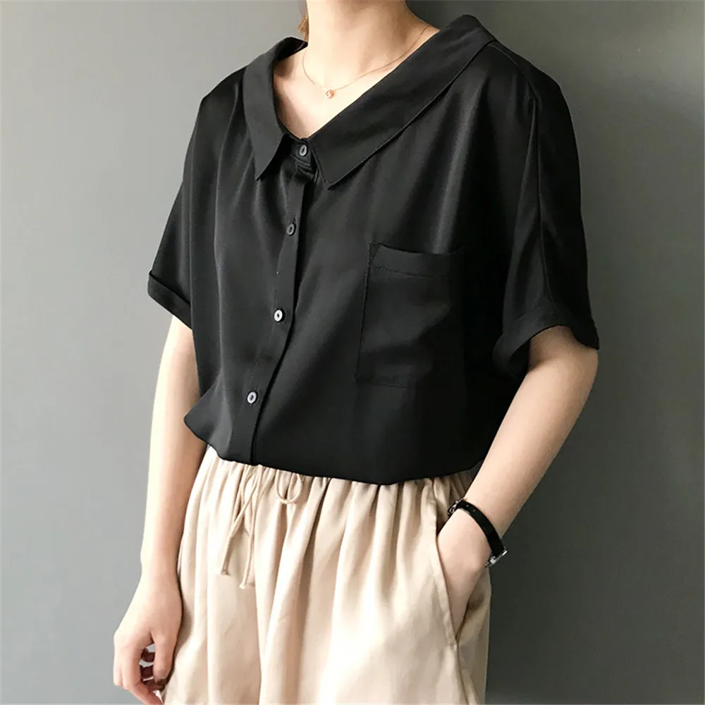 High quality Red Chiffon Wide neck Loose Shirt Office Top 2018 Working Women Blouse Shirt Half Loose Sleeve Summer Elegant top (5)