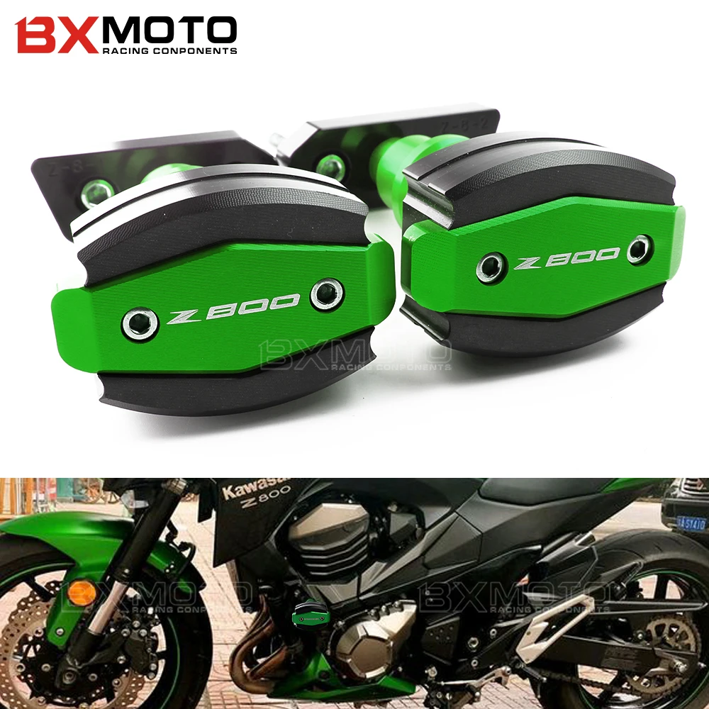 Green CNC Front Wheel Frame Sliders Crash Pad Frame Protectors For Kawasaki Z650