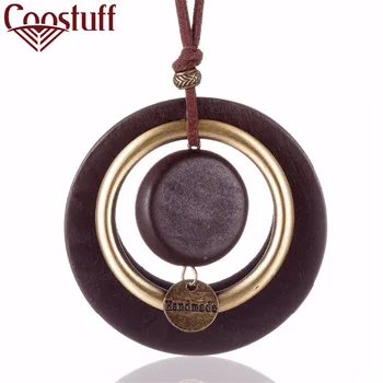 vintage woman choker necklace Wholesale Fashion Jewelry Wooden pendant "Handmade" Long necklace for women collares mujer kolye