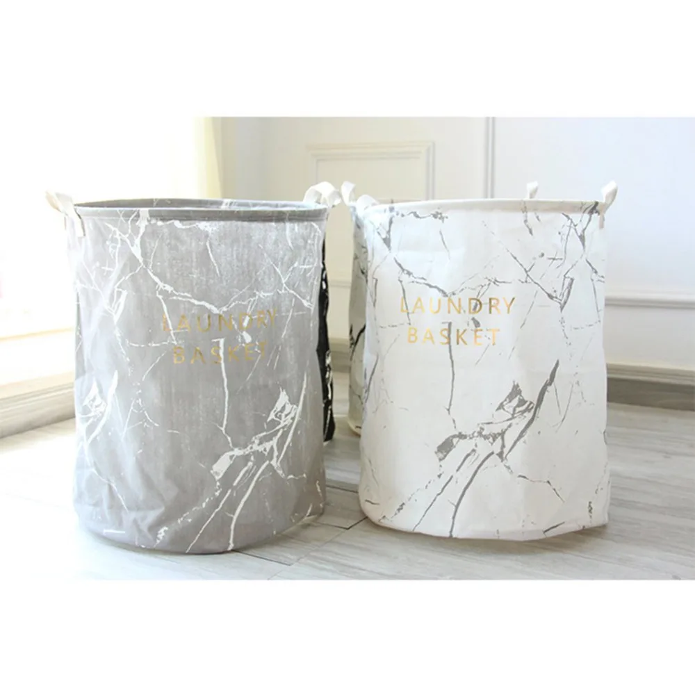 

Marble Lettering Dirty Hamper Folding Hamper Canvas Round Storage Bucket Clothes Picnic Basket Toy Storage laundry Basket