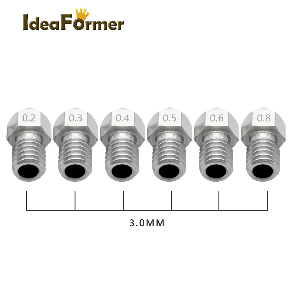 2 шт./лот 1,75/3,00 мм нити M6 с резьбой из нержавеющей стали насадка MK8 nozzle0.3/0,4/0,5/0,6/0,8 мм для 3D принтеры Запчасти