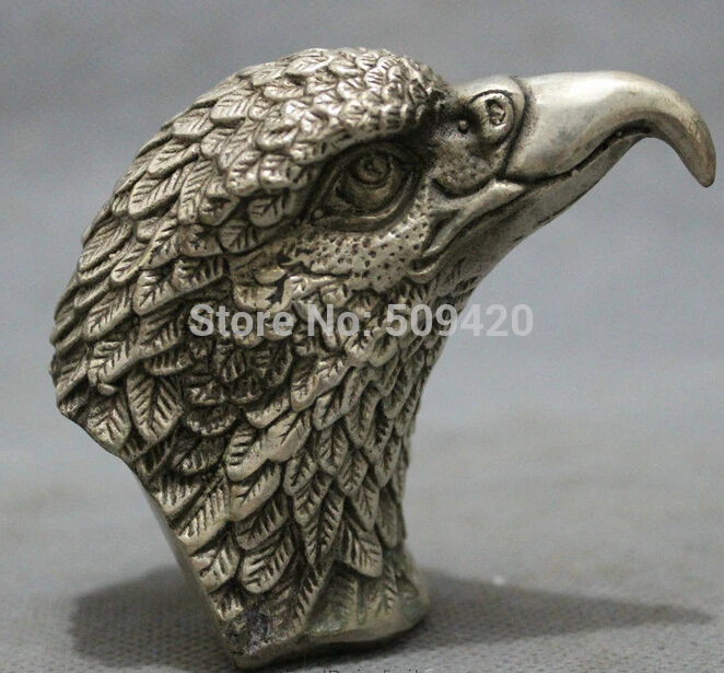 

Folk Chinese Silver FengShui Wealth Bird Eagle Hawk Head Set Statue Animals