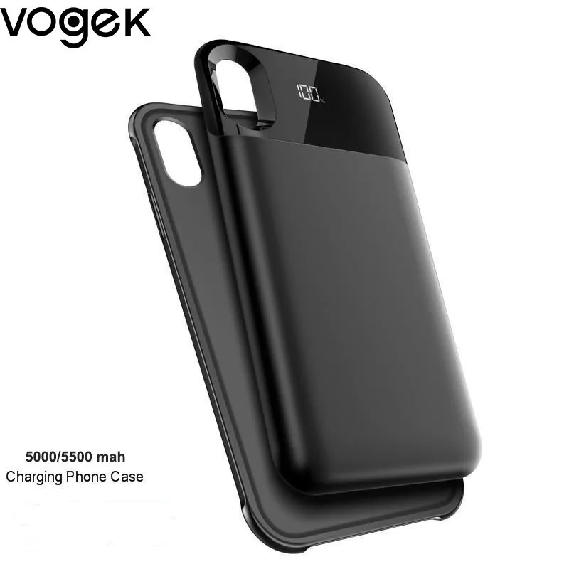 

Vogek Magnetic Wireless Charging Case for iPhone X XS XR XS Max Charge Battery Case Smart LED Digital Display Power Bank Case