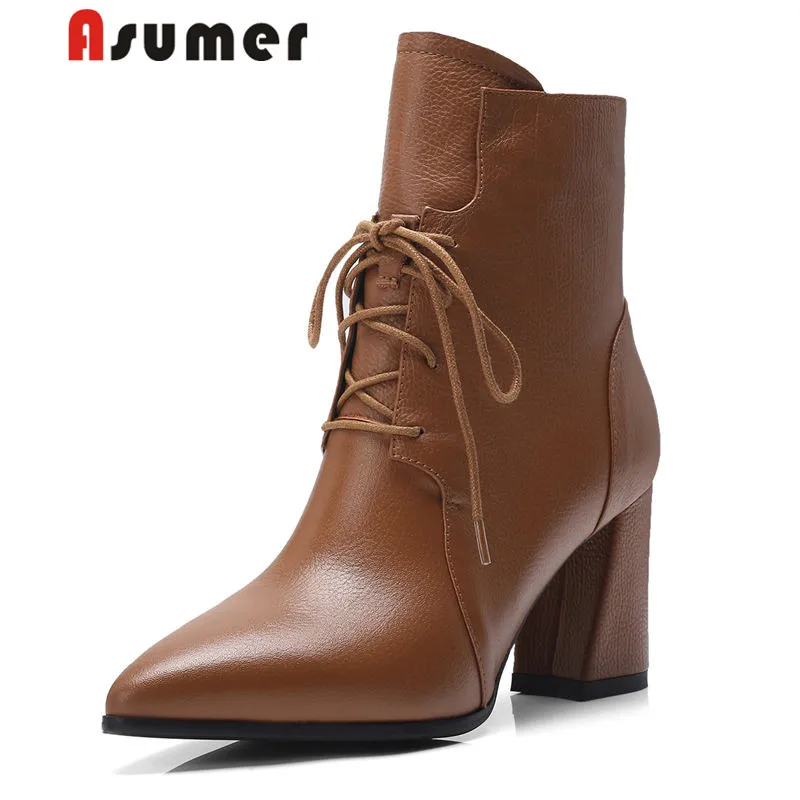

ASUMER NEW arrival 2018 adult pointed toe ankle boots for women fashion simple winter boots high quality solid high heels boots
