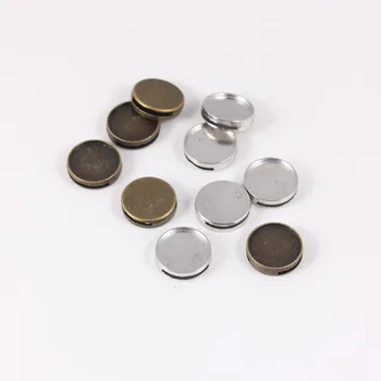 

50pcs Antique Silver Brass Slider Bead Charms Cabochon Setting, Fit 18mm Round Cabochon, Hole Size 2*16mm DIY Bracelet Materials