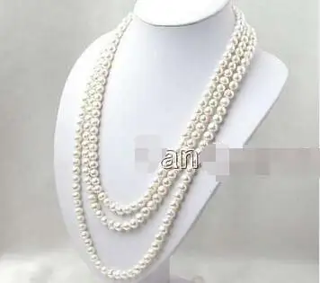 

Free Shipping >> new HOT SALE Super Long 80" Natural White 7-8mm Round Freshwater Pearl Necklace-nec1074