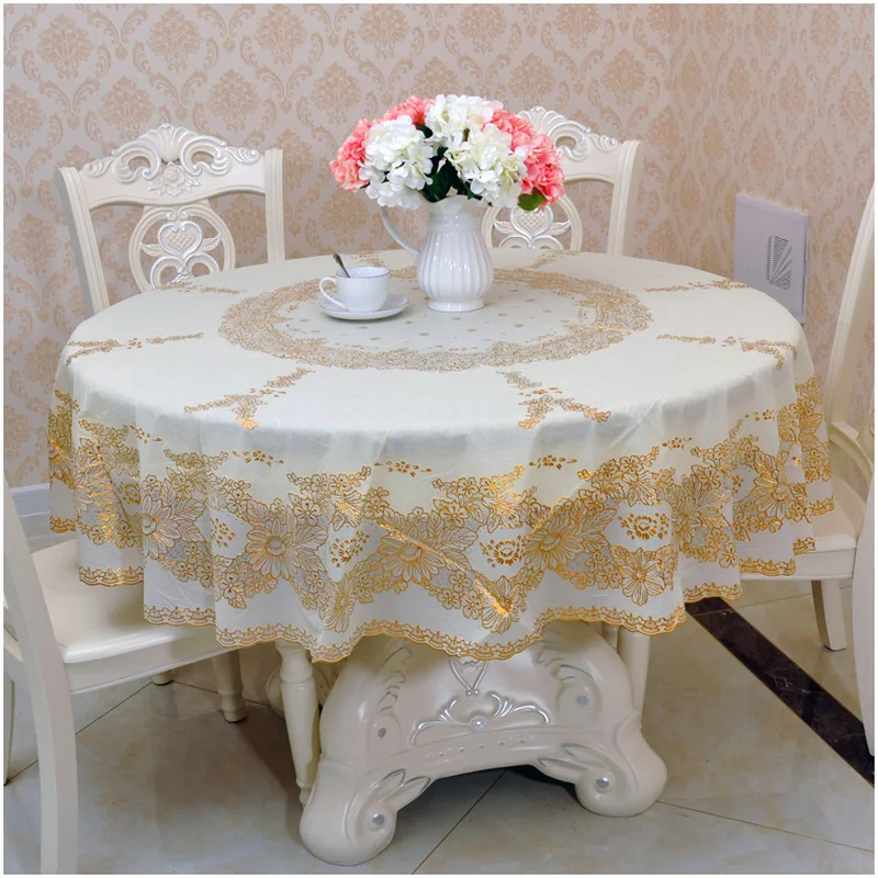 ارتفع الذهب النفط واقية Pvc جولة سماط 2 طبقة البلاستيك رومانسية الكروشيه الدانتيل مفارش طاولة المنزل ديكور حفلات الزواج