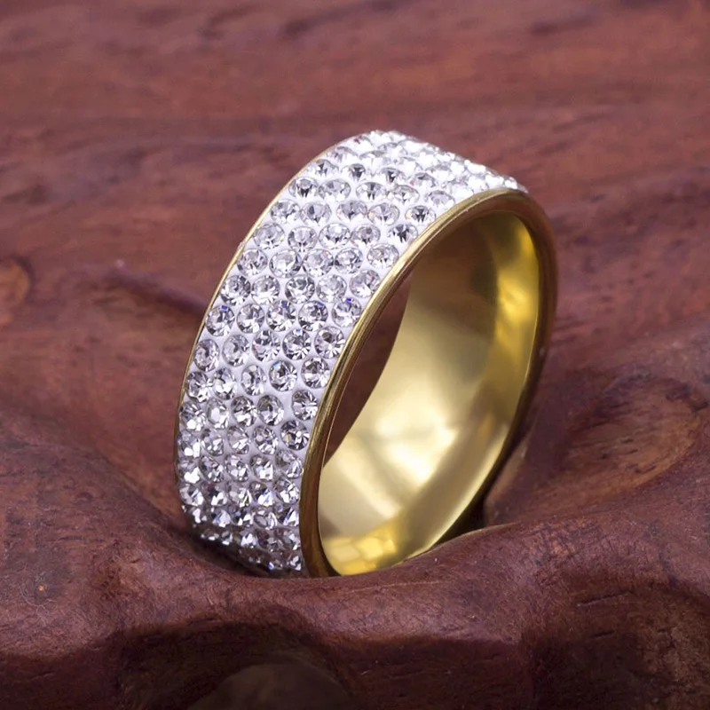 Stainless Steel 5 Rows Crystal Ring for Women Men Wedding Ring jewelry wedding rings womens ring couple rings finger rings jewelry rings