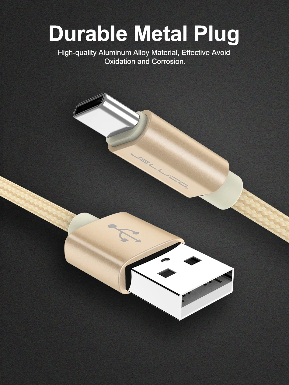 Jellico usb type-C кабель для быстрой зарядки USB C кабель для samsung Galaxy S9 S8 Oneplus 6 нейлоновый плетеный кабель для синхронизации данных type-C