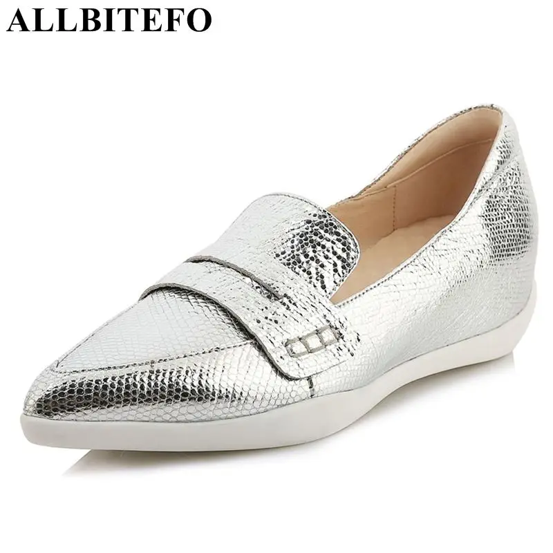 

ALLBITEFO fashion genuine leather women heels high heel shoes wedges heels pointed toe comfortable spring ladies shoes women