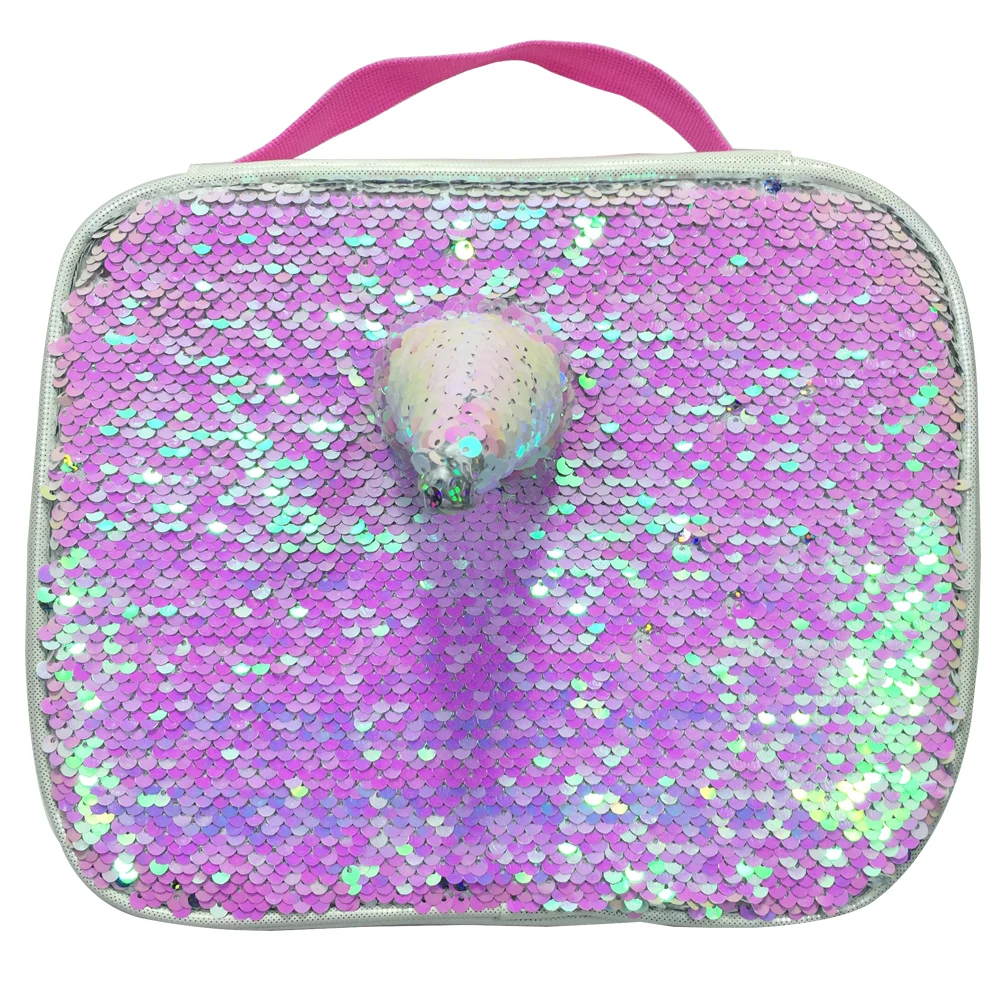 Tote para Meninas Unicórnio Mágico Sequin Lancheira Sereia Rosa Colorido Arco-íris Moda Casual Escola Crianças