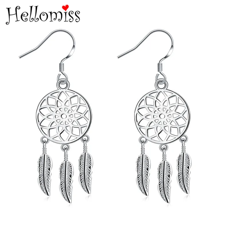 

Silver 925 Ear Drops Earrings for Women Dream Catcher Feather Long Earring Fashion Jewelry Accessories Gifts Ear Hooks Bijoux