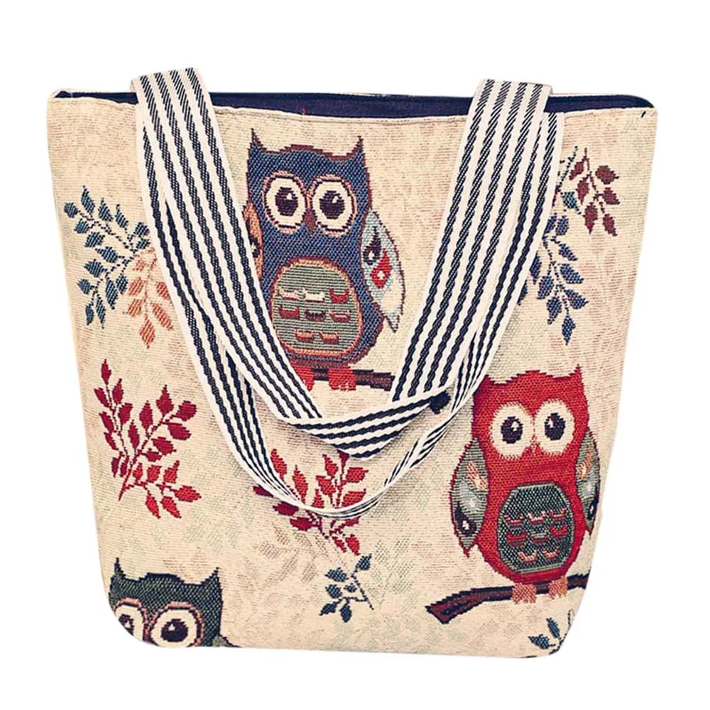 Женские сумки, модная Холщовая Сумка-тоут, дизайн с принтом совы, продукты для повседневного использования, многоразовая сумка на плечо, Повседневная сумка для покупок#10