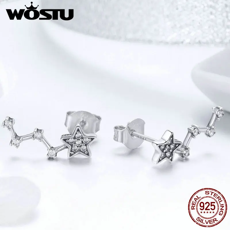 WOSTU 100% Стерлинговое Серебро 925 пробы Ослепительная крошечная звезда серьги