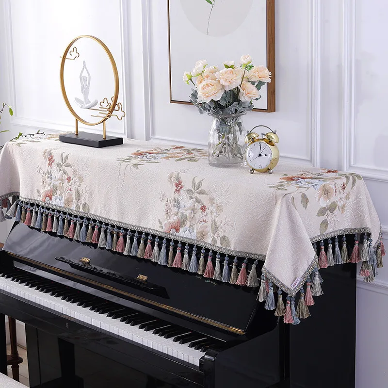 

Luxury American Piano Covers Keyboard Towel Beige Blue Jacquard Dust Cover Half Cover Home Durable Dustcloth