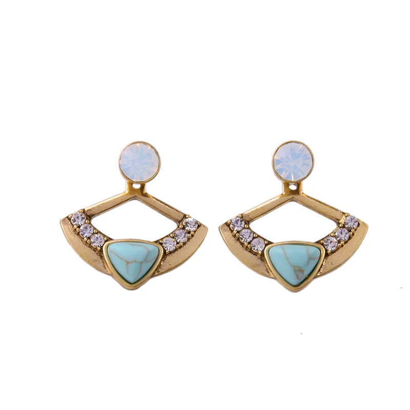 

Modern Fashion Women Detachable Accessories Man-made Stone Blue Earring Vintage Triangle Ear Jacket
