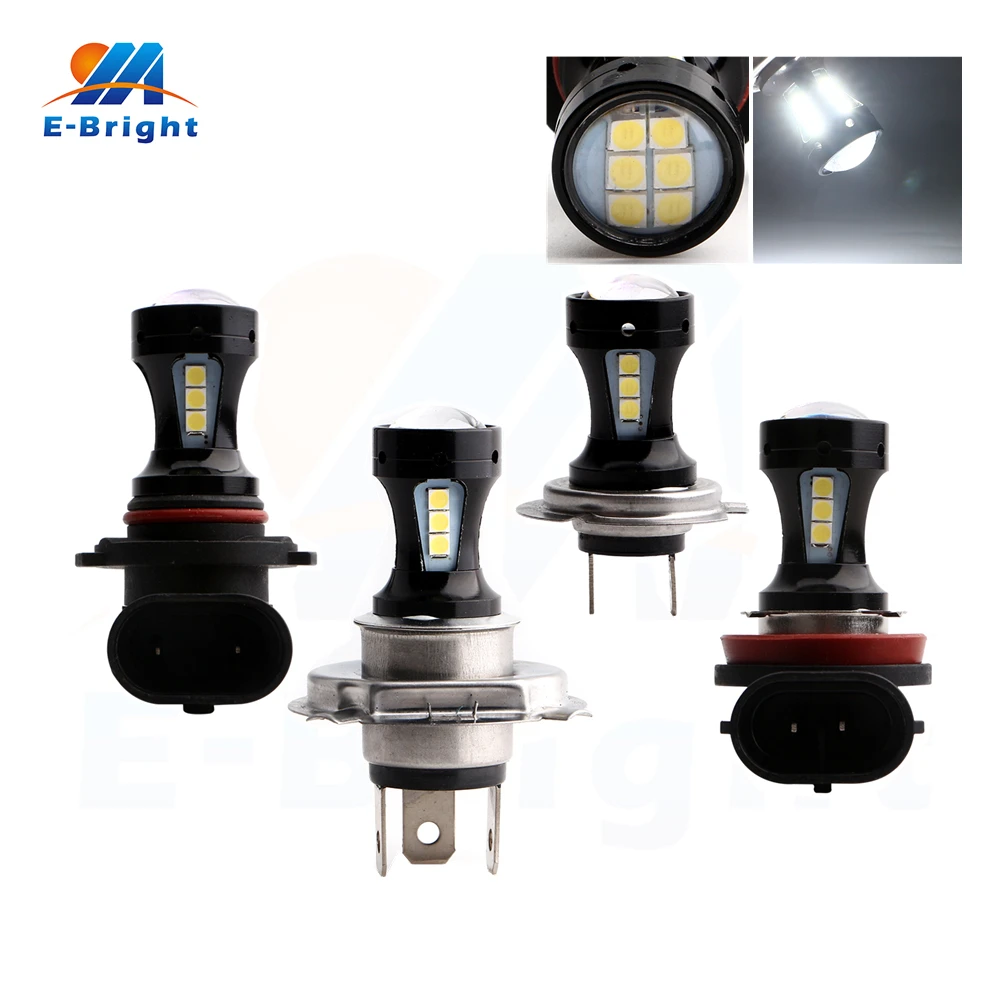 

4pcs 12V 24V Lens 3030 18 SMD Led Bulbs 9005 9006 H4 H7 H11 White 6500K 900LM Led Headlight Fog Lights For Cars Trucks Motors