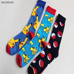 Новый Для мужчин удобные носки из хлопка мультфильм Повседневное Для мужчин Смешные носки Покемон модная новинка экипажа Для мужчин