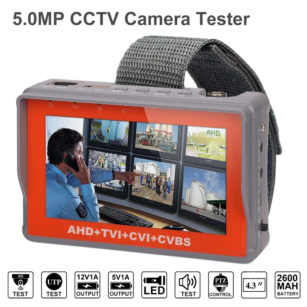 

5MP AHD 1080P CCTV Tester 4 In 1 TVI CVI CVBS Analog Camera Security Monitor With 4.3-Inch Screen Test 5MP Pixel without Battery