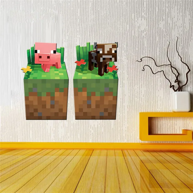 7 estilos mais novo papel de parede dos desenhos animados Minecraft  adesivos de parede para crianças quarto Decal Home Decor clássica 3D  Sticker decoração do partido - AliExpress