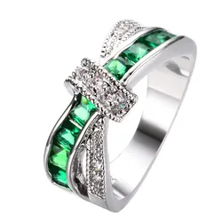 Silver Ring with Purple Crystal - Elegant Fashion Jewelry - 8 (Green)